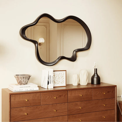 Wooden Framed Wall Asymmetrical Wavy Wall Mirror