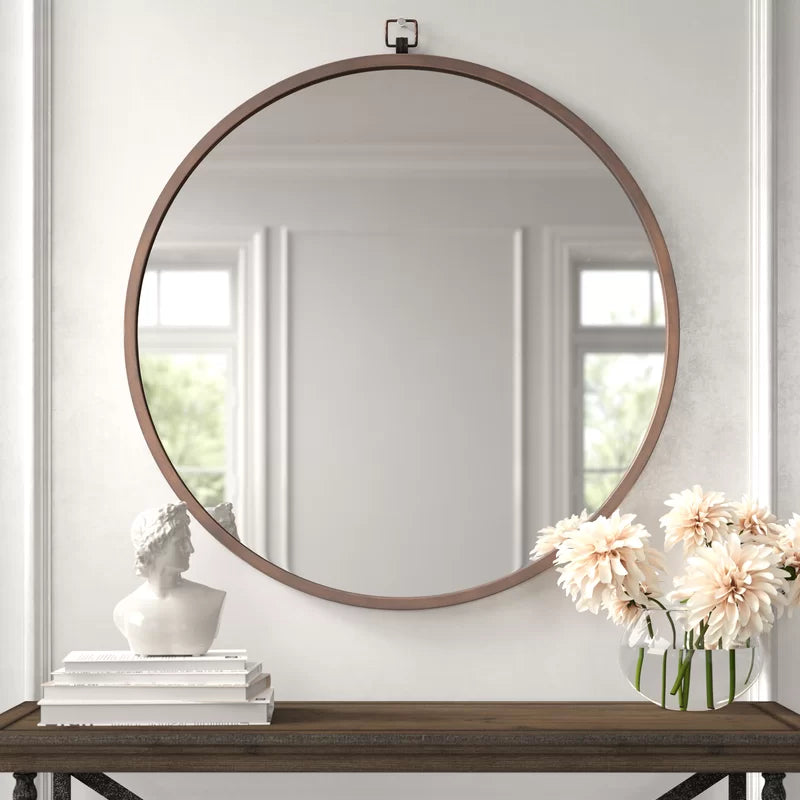 Wood Round Wall Mirror