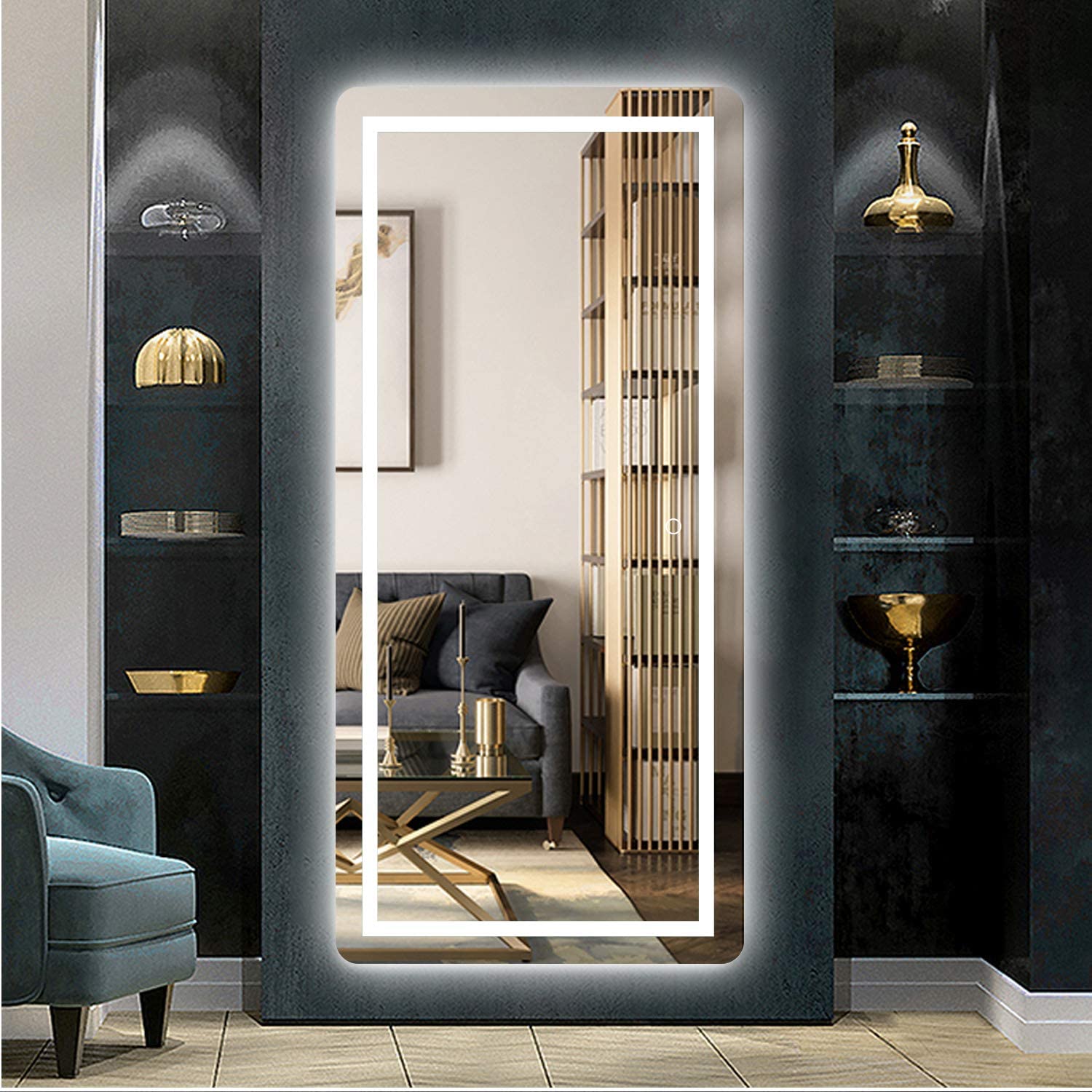 Full Length Mirror Wall Mounted Lighted Dressing Make Up Mirror Bathroom/Bedroom/Living Room/Dining Room/Entry Dimmer Touch Switch