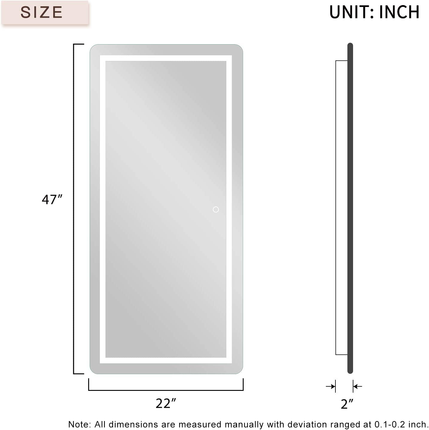 Full Length Mirror Wall Mounted Lighted Dressing Make Up Mirror Bathroom/Bedroom/Living Room/Dining Room/Entry Dimmer Touch Switch