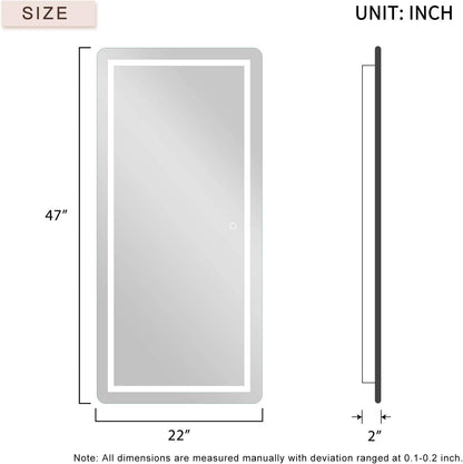 Full Length Mirror Wall Mounted Lighted Dressing Make Up Mirror Bathroom/Bedroom/Living Room/Dining Room/Entry Dimmer Touch Switch
