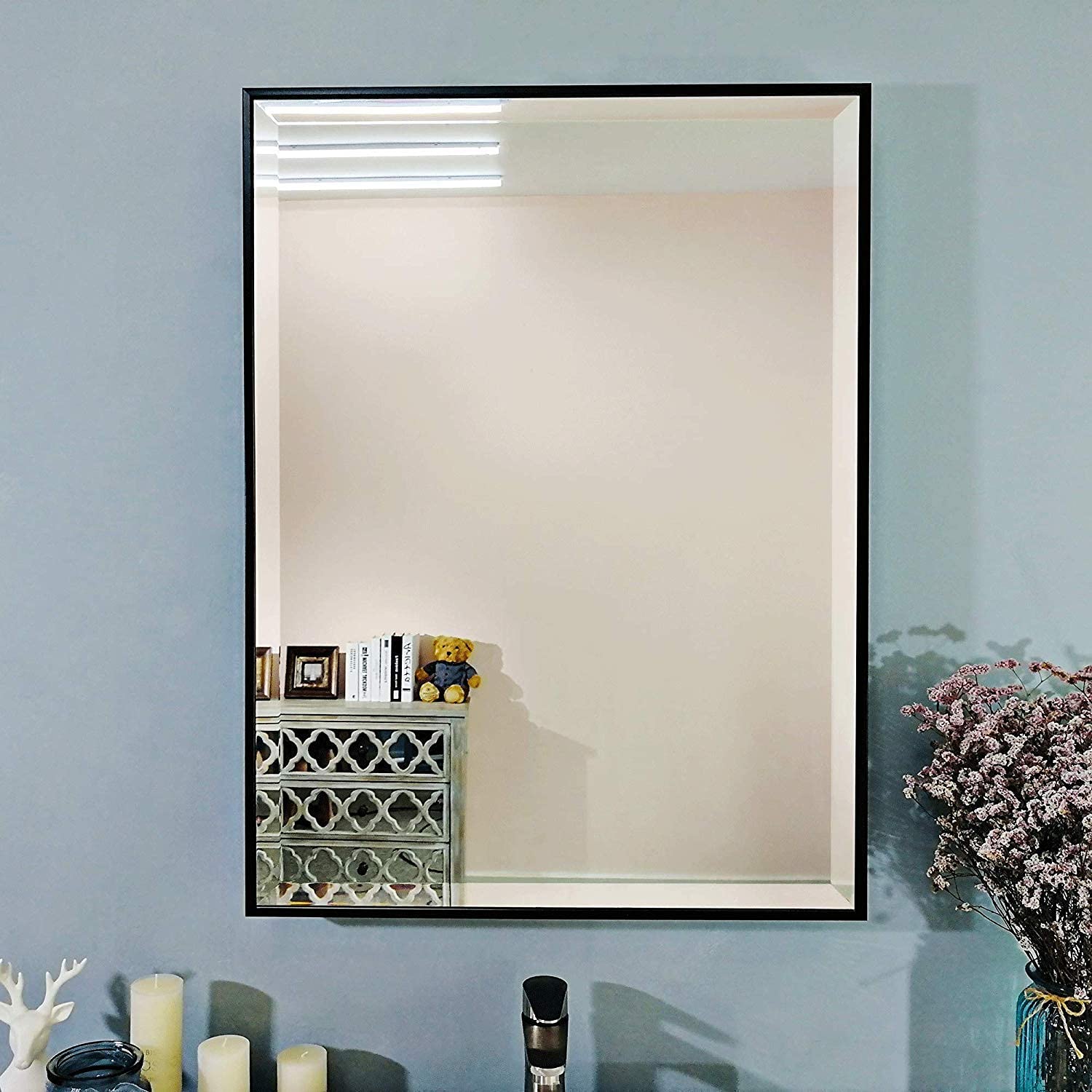 Rectangle Black Wood Wall Mirror