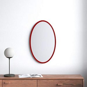 Red Wood Frame Oval Shape Wall Mirror